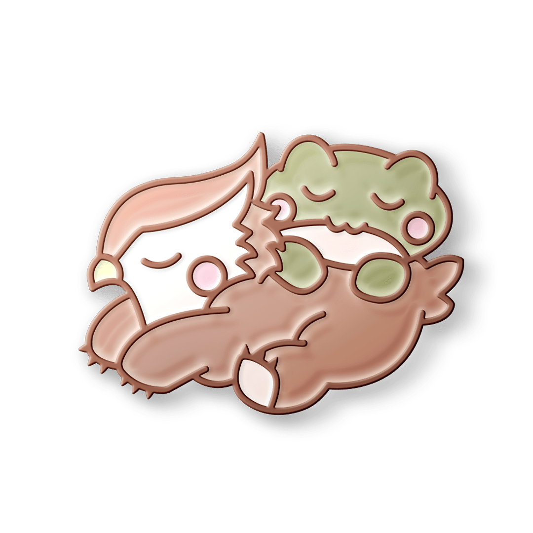 Baby Owl Bear and Banjo the Frog Enamel Pin