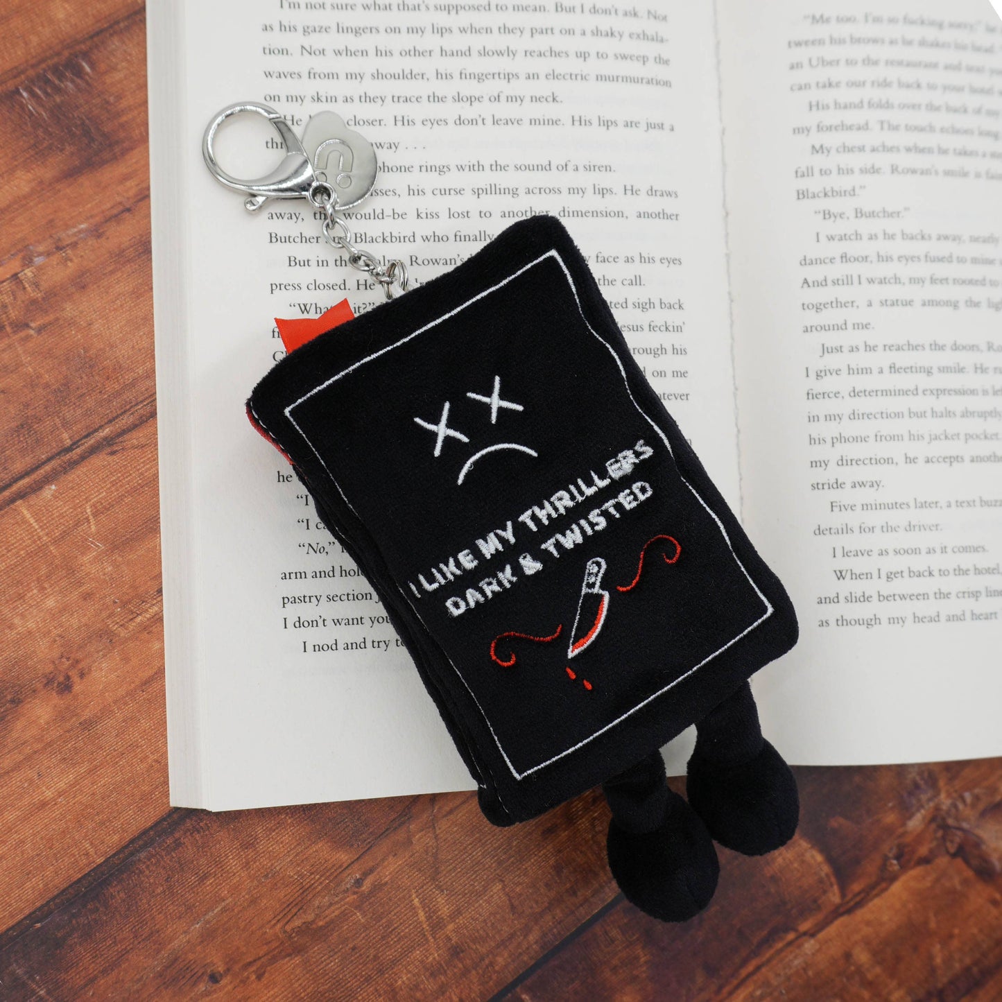 "I Like My Thrillers Dark & Twisted" Book Plush Bag Charm