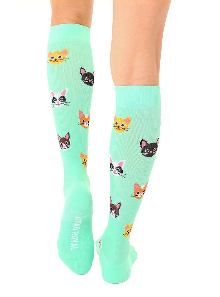 Compression Socks (15-20mmHg) - Cat Lover - Turquoise