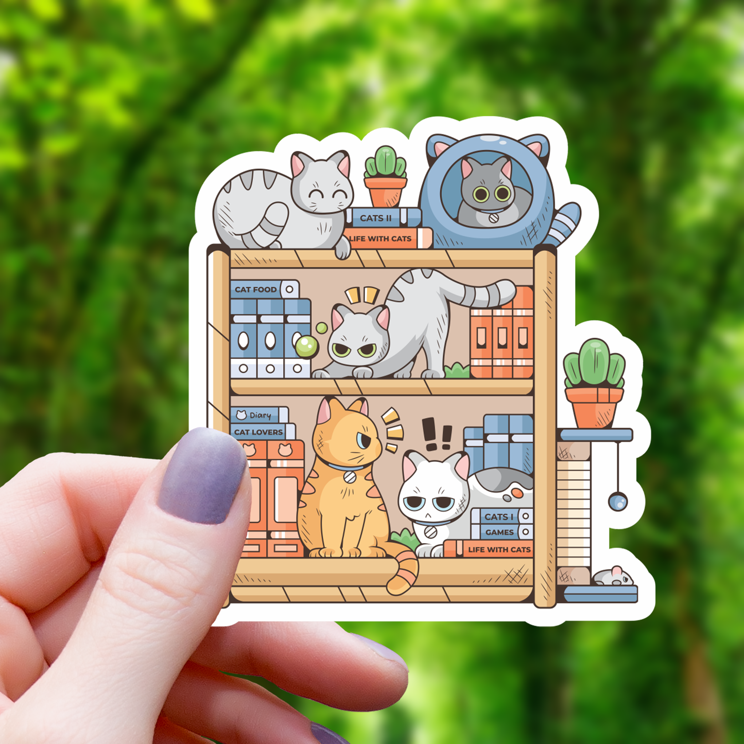 Overwhelming Cat Bookshelf Sticker - 3