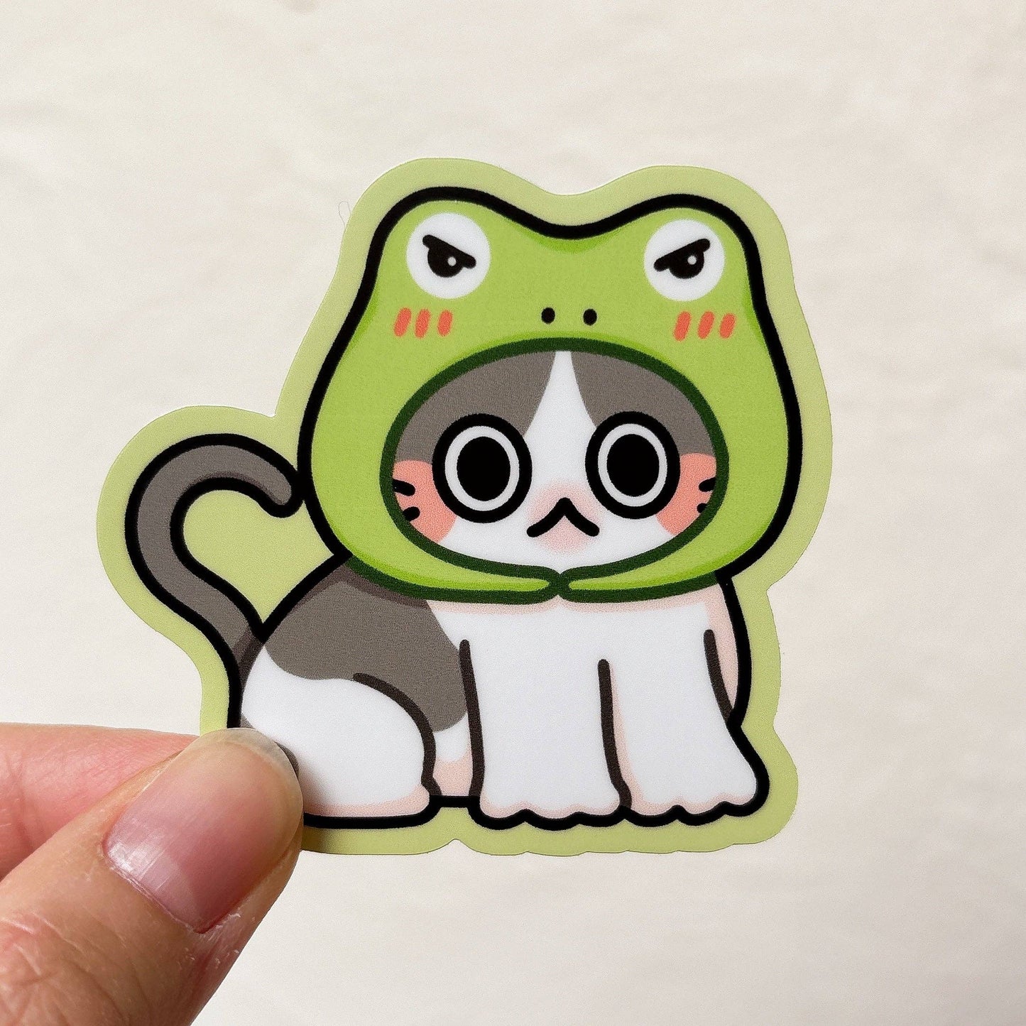 Cute Cat Meme Heavy Duty Waterproof Vinyl Diecut Stickers: Melon Hat Cat