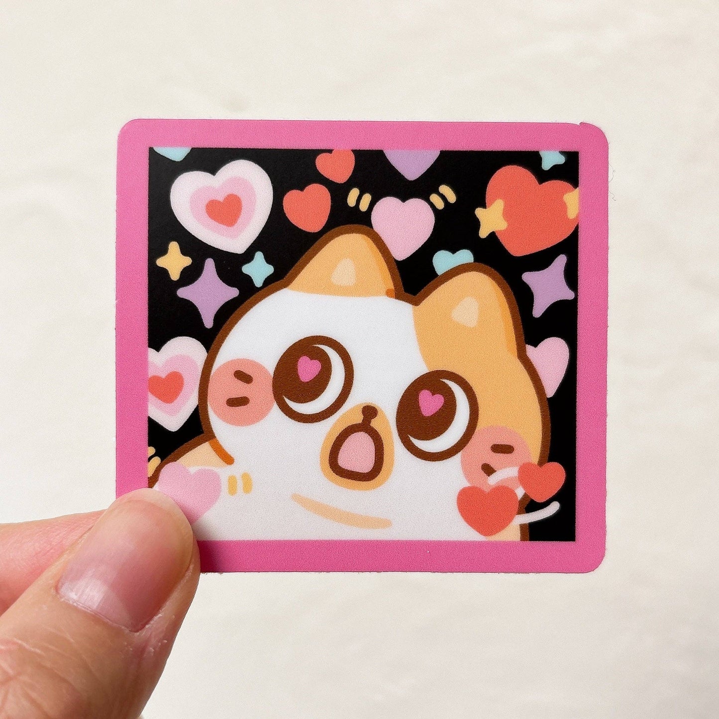 Cute Cat Meme Heavy Duty Waterproof Vinyl Diecut Stickers: Hearts Cat