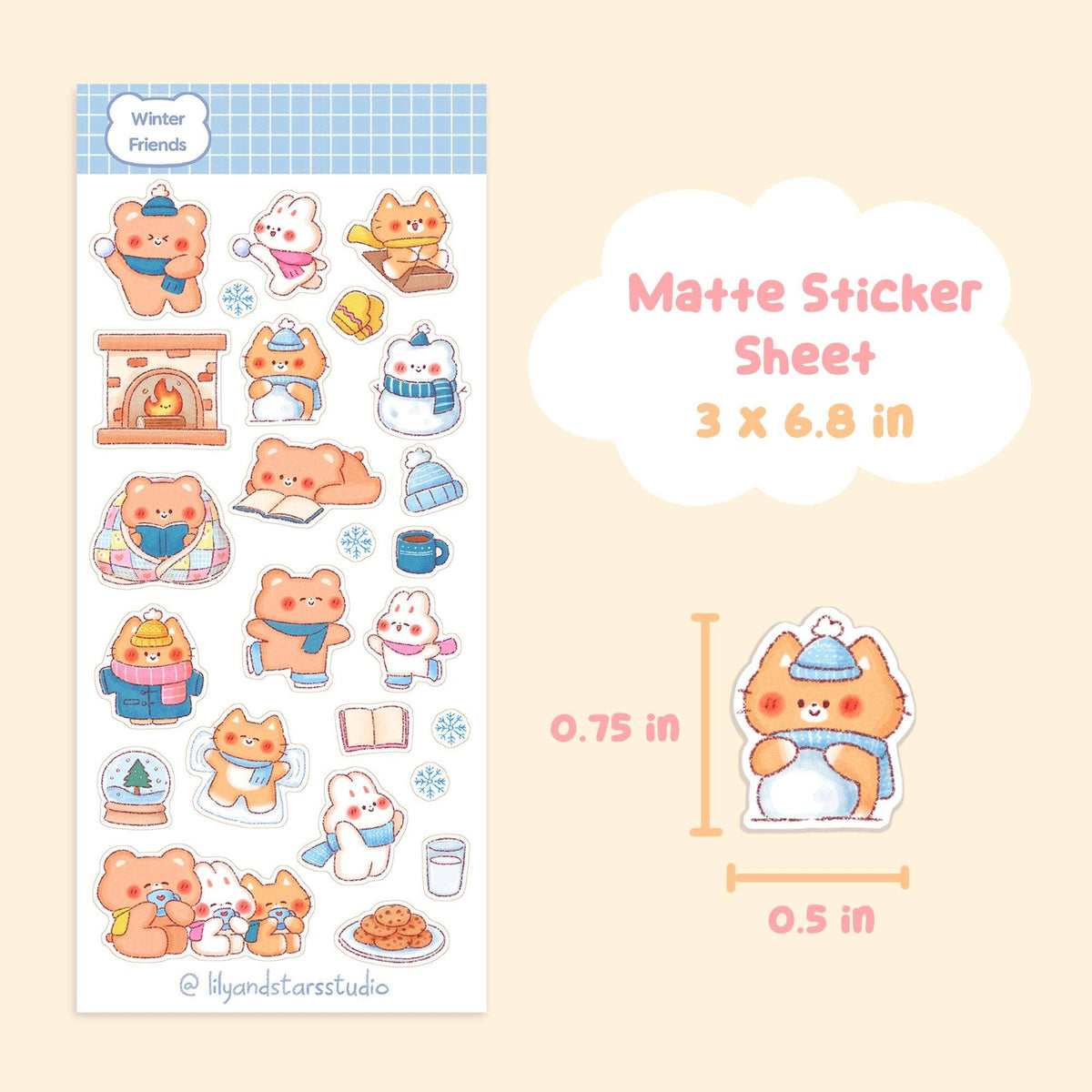 Winter Friends Matte Sticker Sheet • Kawaii Snowy Scrapbooking