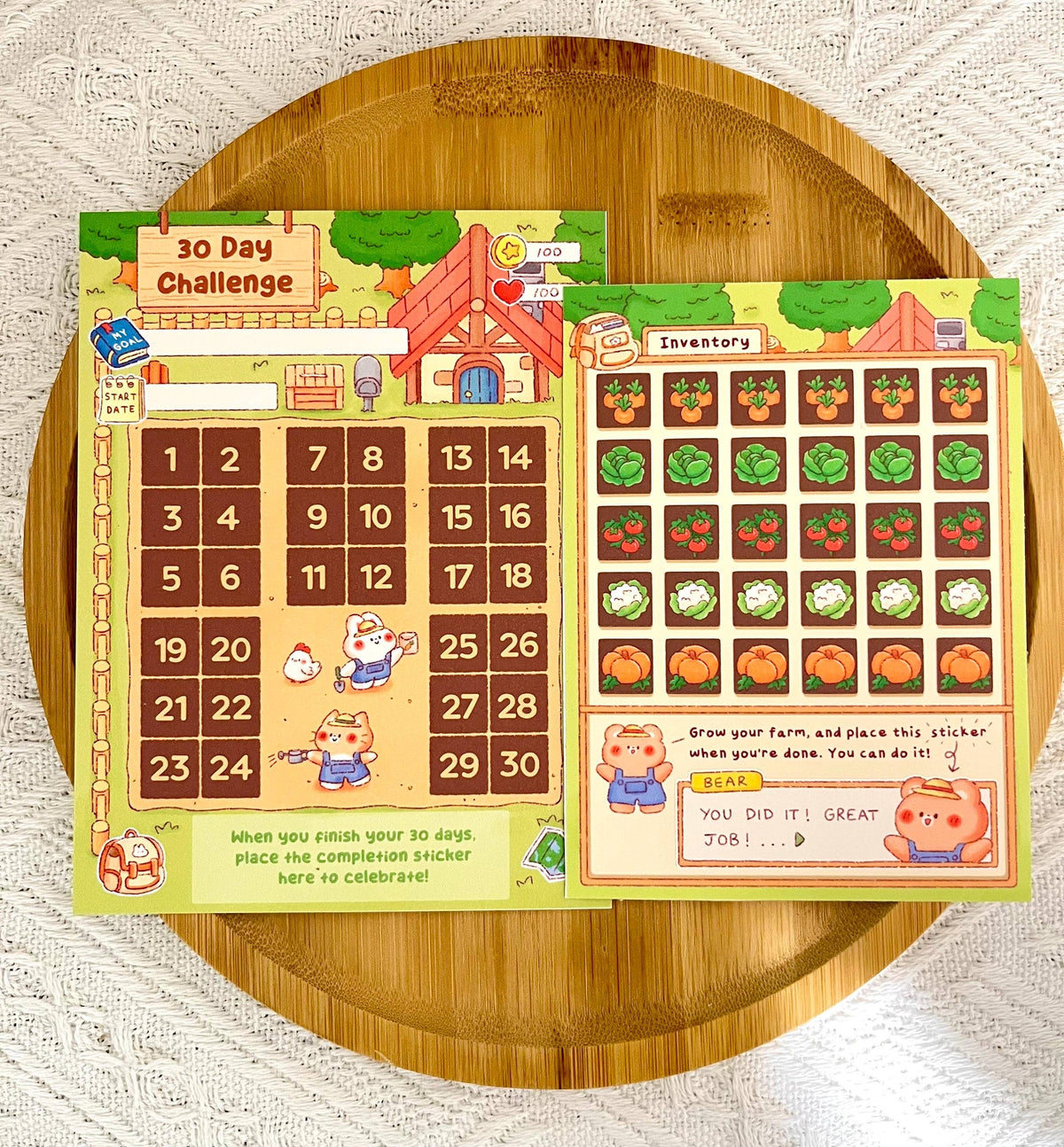 Farm Habit Tracker • 30 Day Monthly Goal Challenge with Stickers (4x5.25 in)