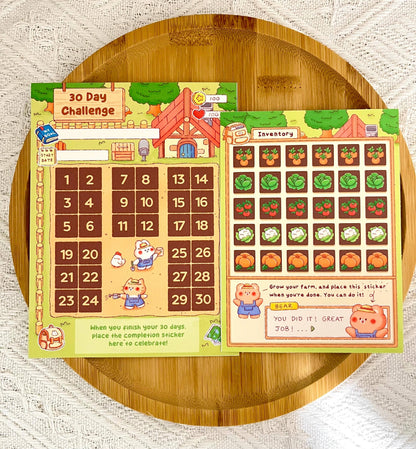 Farm Habit Tracker • 30 Day Monthly Goal Challenge with Stickers (4x5.25 in)