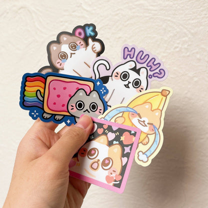 Cute Cat Meme Heavy Duty Waterproof Vinyl Diecut Stickers: Angry Frog Cat