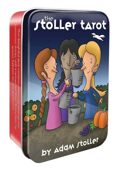 Stoller Tarot card set packaging with cartoon characters and 'by Adam Stoller' text.