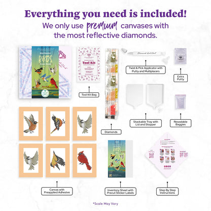 Mini Dazzles™ - Birds: Square With 17 Colors Including 1 AB and 16 Fairy Dust Diamonds / 2,947 / 4" x 6" (10.2cm x 15.2cm)