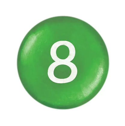 Green button with the number 8 on a white background