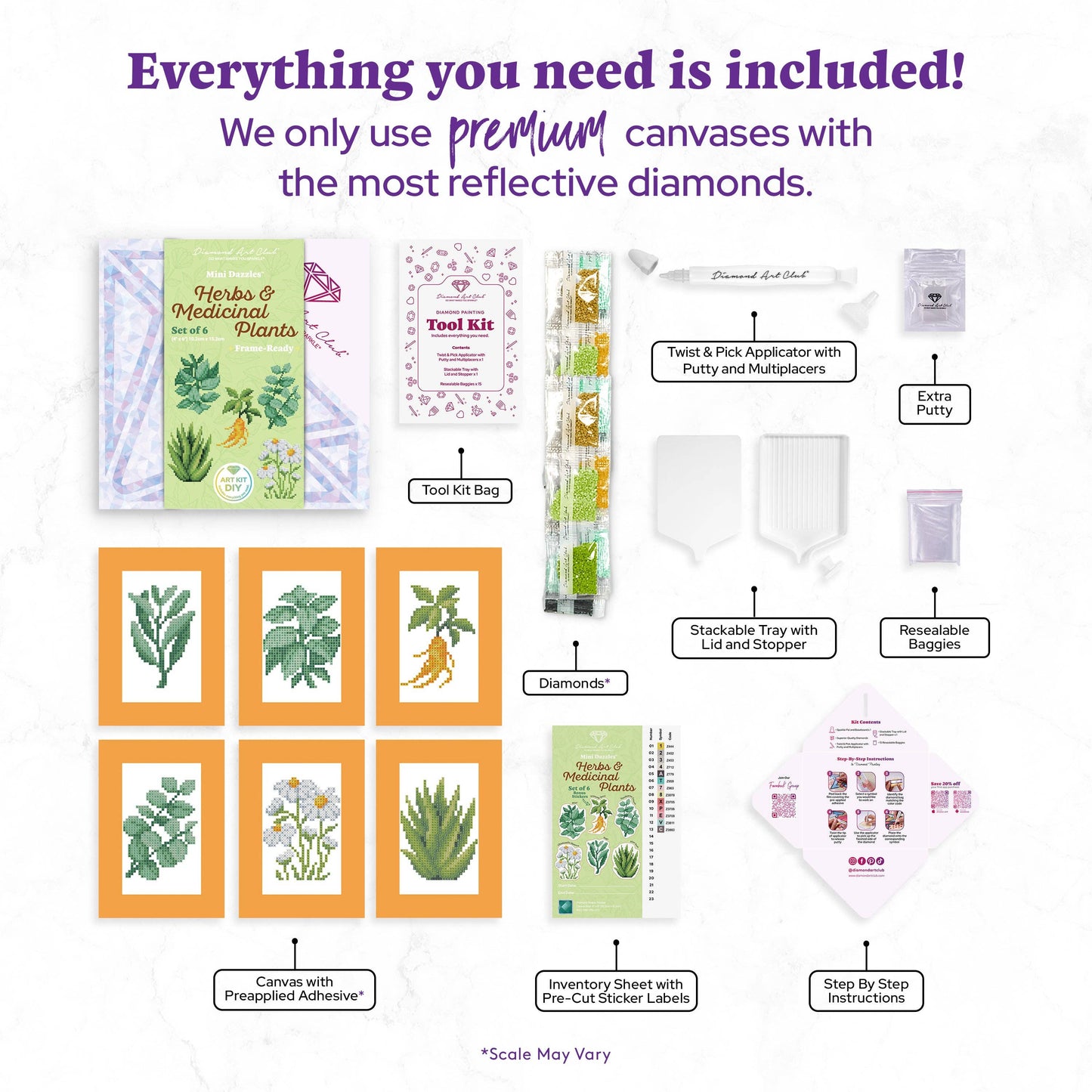 Mini Dazzles™ - Herbs & Medicinal Plants: Square With 15 Colors Including 15 Fairy Dust Diamonds / 3,670 / 4" x 6" (10.2cm x 15.2cm)