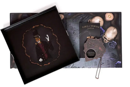 Gothic-themed product packaging with a character illustration and decorative elements