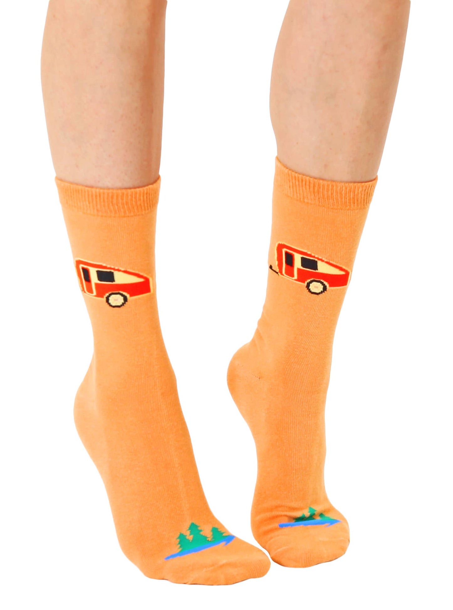 3D Packaged Crew Socks - Camper at the Lake - Orange