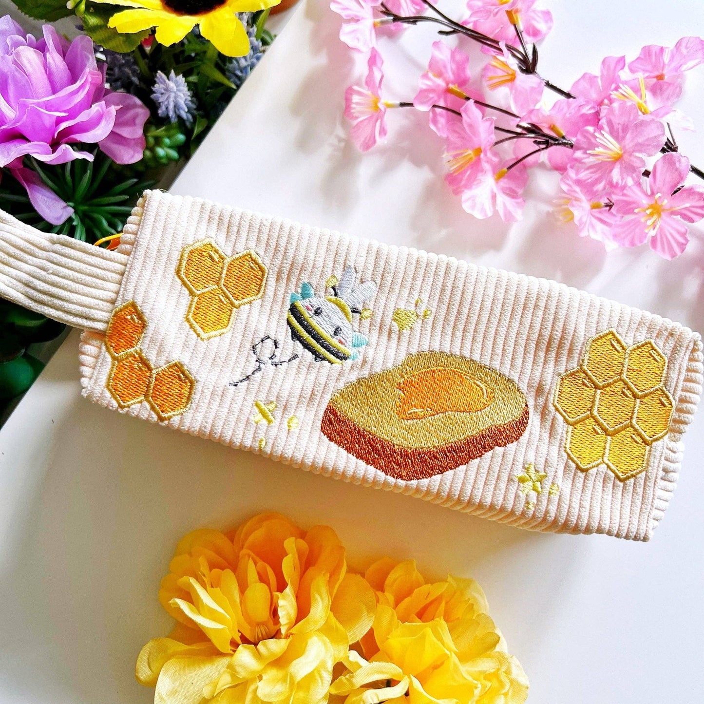Corduroy Pencil Pouch - Honeycomb (Embroidered)