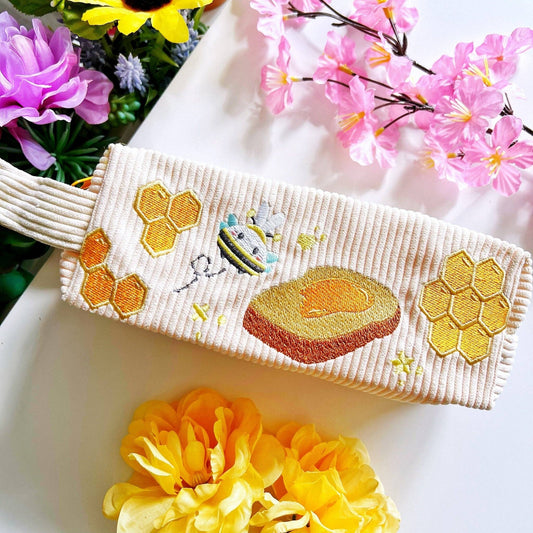 Corduroy Pencil Pouch - Honeycomb (Embroidered)