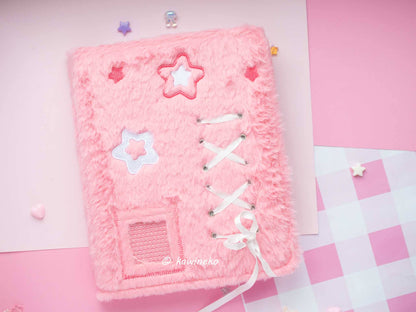 Cute plush A5 binder with inserts can fit 80 photocards: Pink