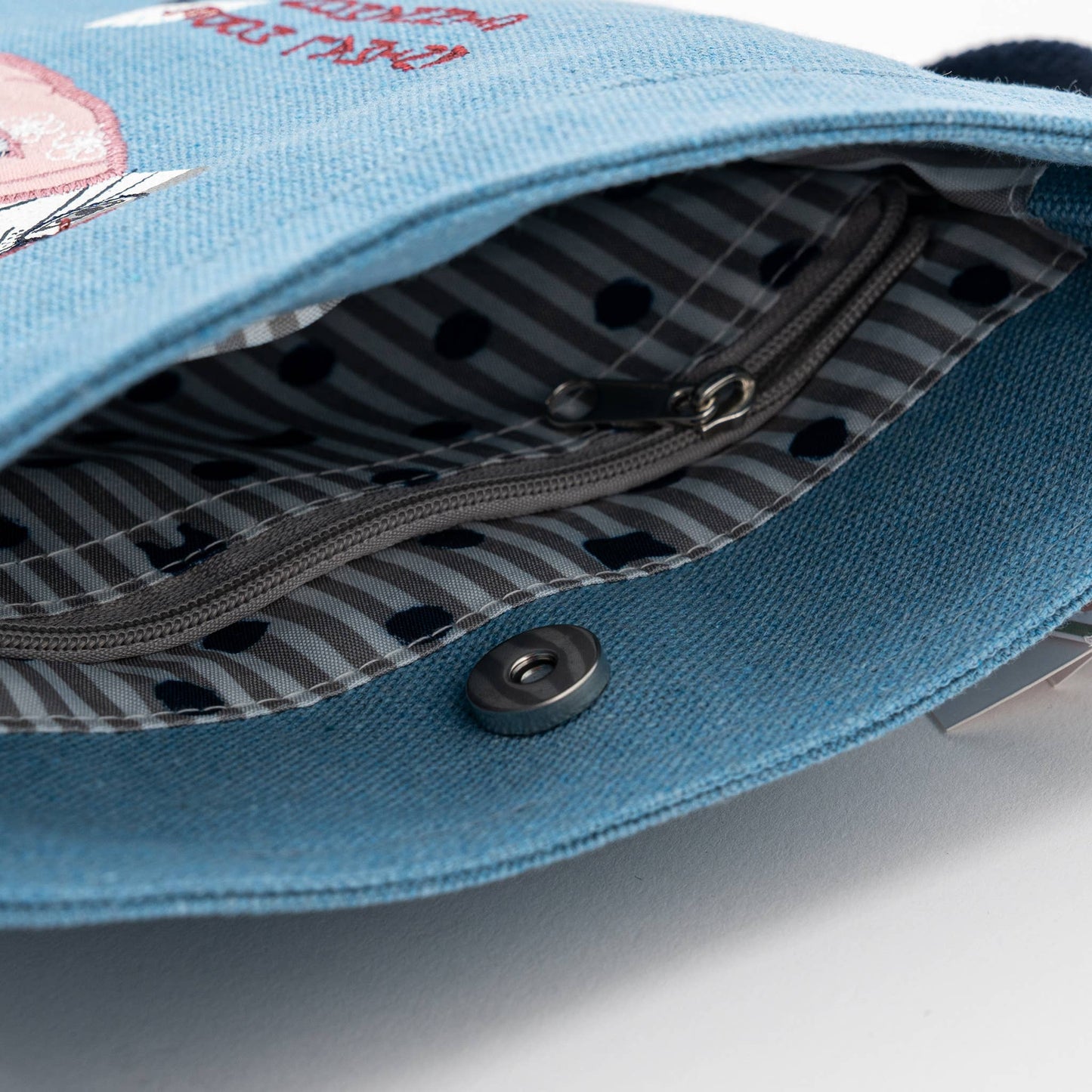 Kusuguru Japan Embroidered Kimono Cat Crossbody Bag: Blue