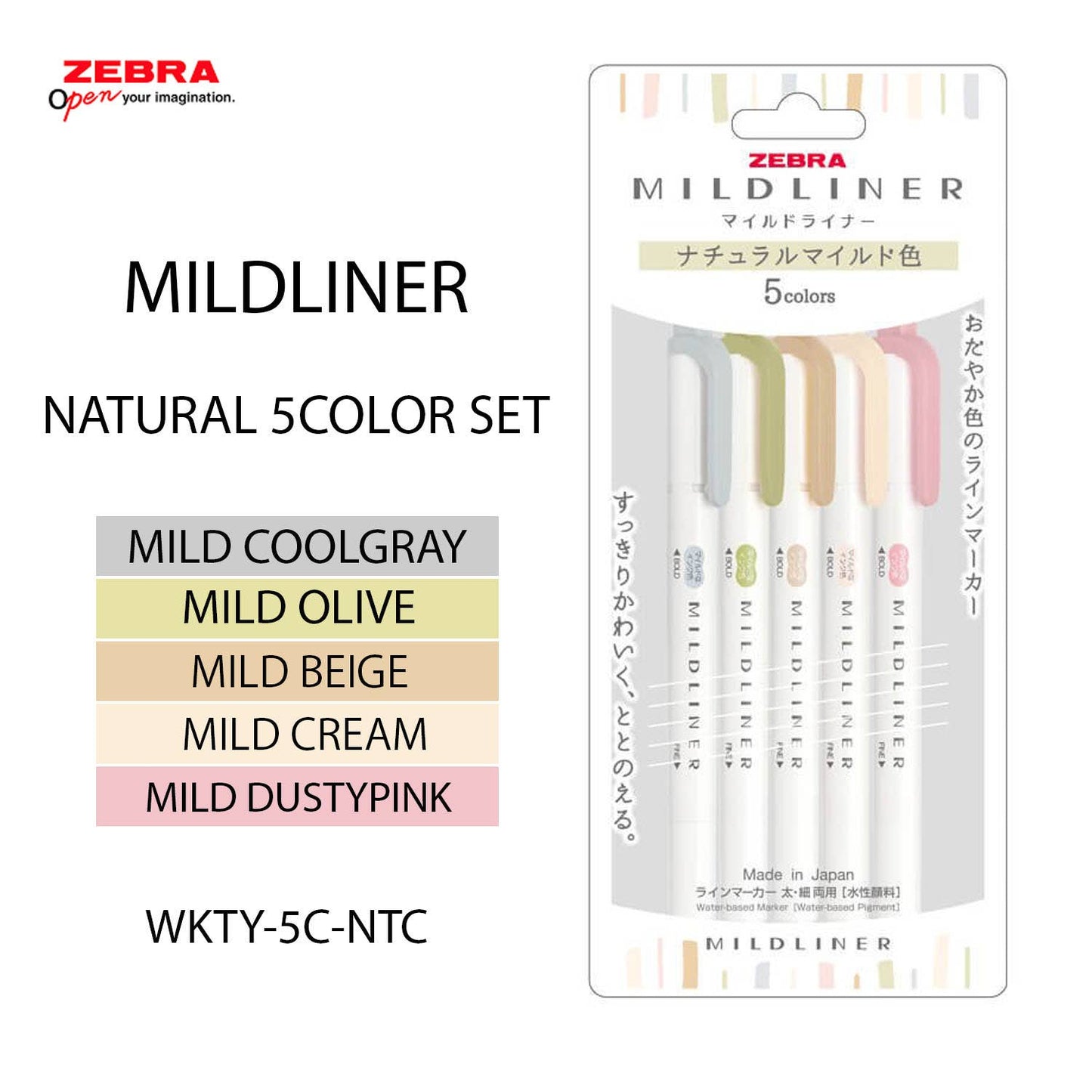 ZEBRA MILD LINER HIGHLIGHTER 5COLOR SET: COOL COLOR SET