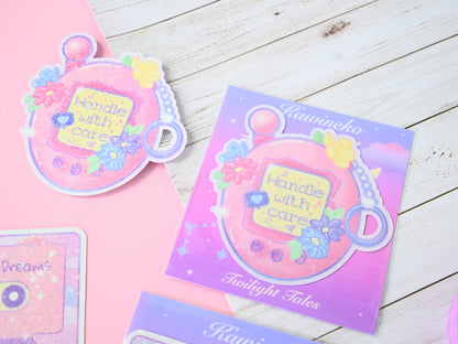 Lofi Tamagotchi mental health die-cut waterproof sticker: Holo / 2.5 inches