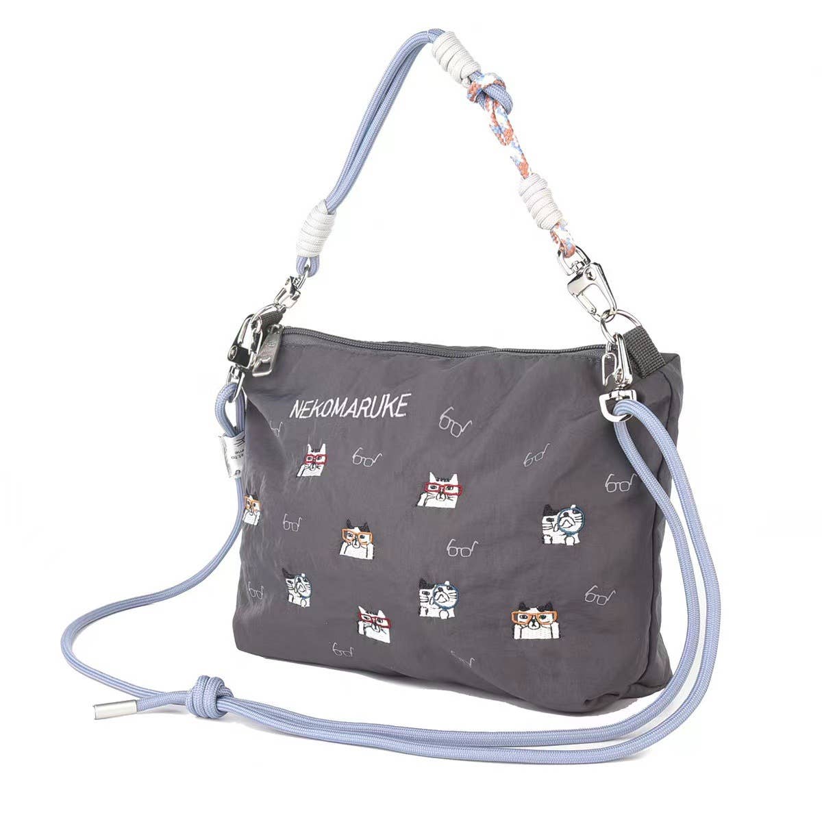 Kusuguru Japan Embroidered Cat Multi-Use Crossbody Bag: Green