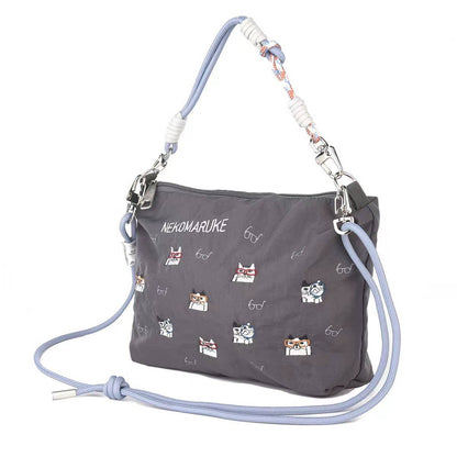 Kusuguru Japan Embroidered Cat Multi-Use Crossbody Bag: Gray
