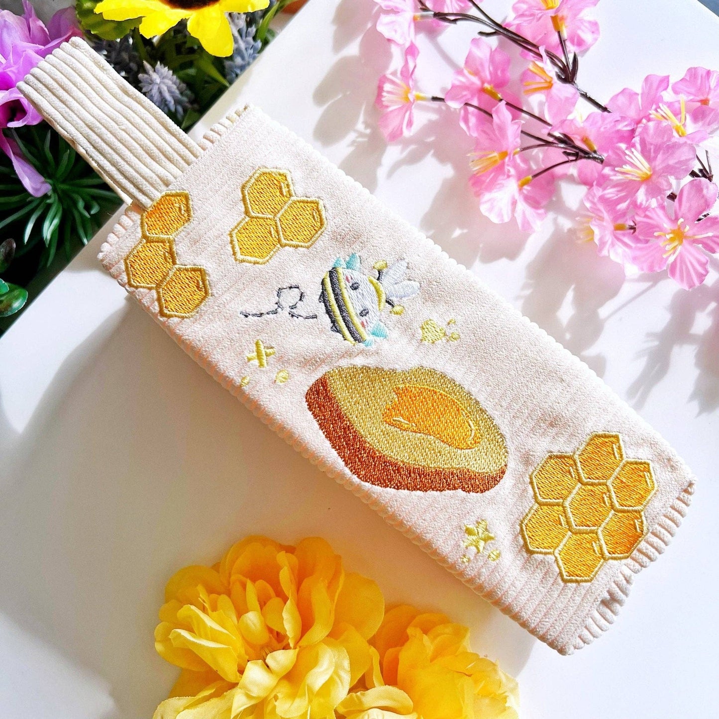 Corduroy Pencil Pouch - Honeycomb (Embroidered)
