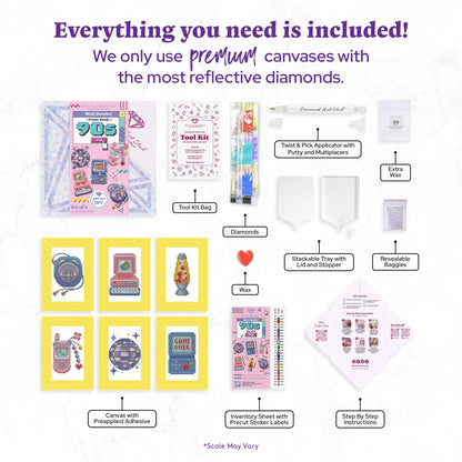 Mini Dazzles™ - 90s: Square With 25 Colors Including 1 AB and 1 Electro Diamond and 1 Iridescent Diamond and 1 Frosted Diamond and 21 Fairy Dust Diamonds / 4,629 / 4" x 6" (10.2cm x 15.2cm)