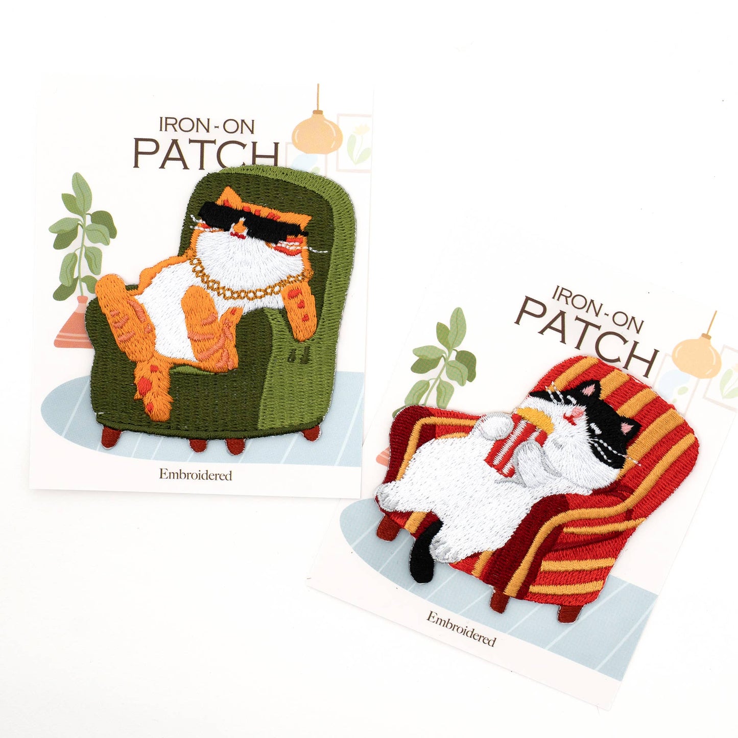 Relaxed Cat Iron On Patch - Chill Kitty Embroidered: Green Sofa Cat