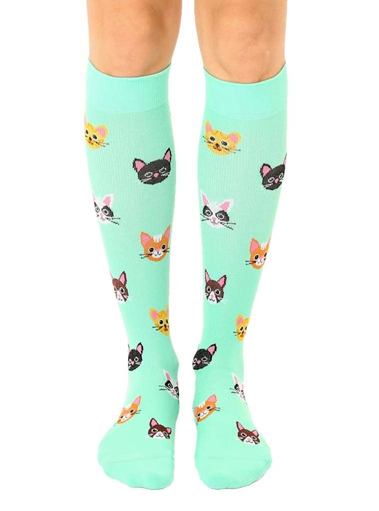 Compression Socks (15-20mmHg) - Cat Lover - Turquoise