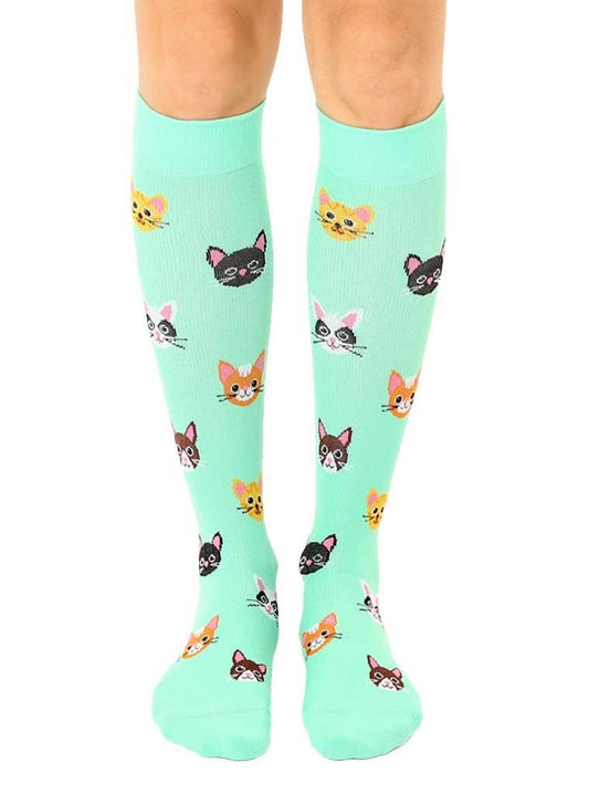 Compression Socks (15-20mmHg) - Cat Lover - Turquoise