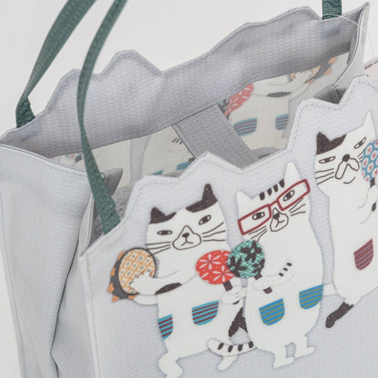 Whimsical "Nekomaruke Brother" Waterproof Mini Tote - Kusugu: White