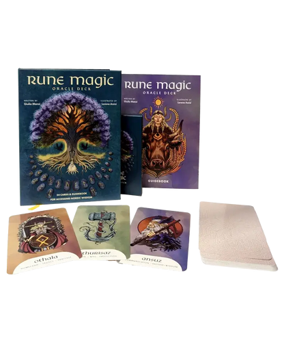 Rune Magic Oracle Deck with cards and guidebook on a white background