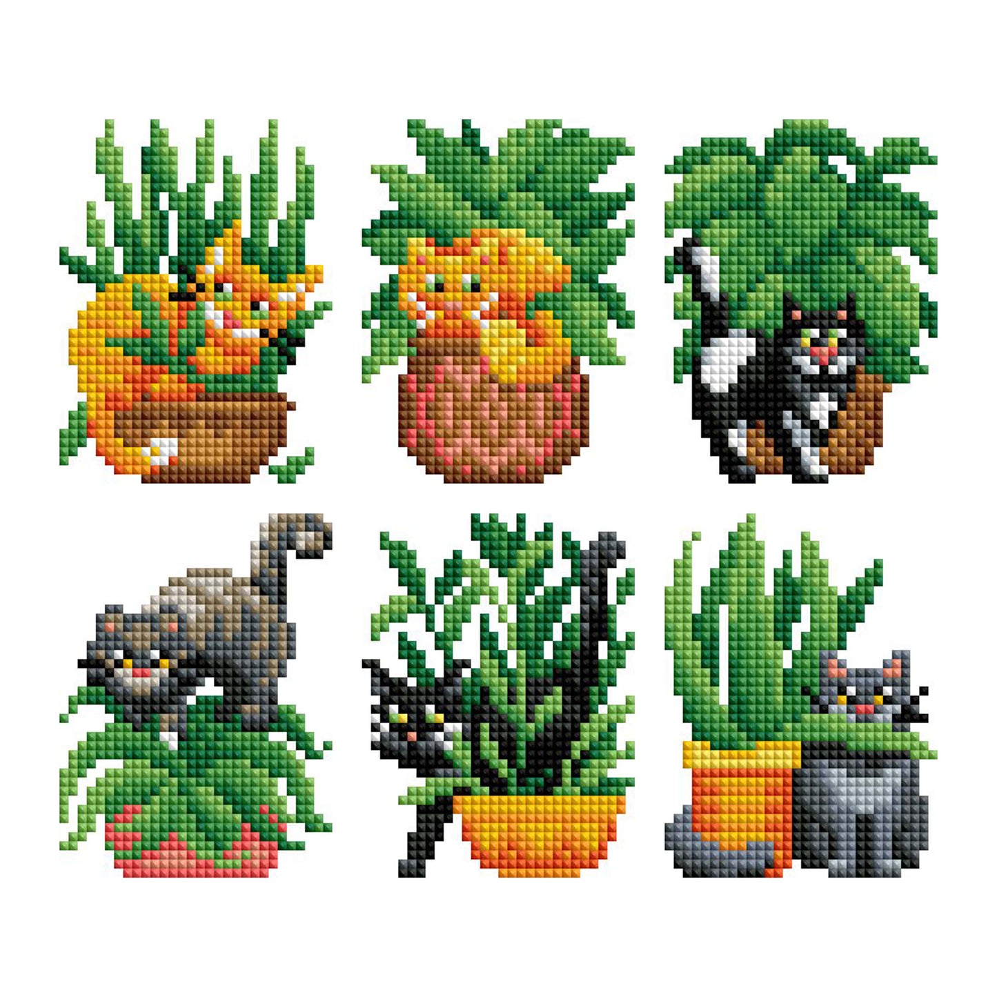 Mini Dazzles™ - Cats with Plants: Square With 22 Colors Including 4 ABs and 18 Fairy Dust Diamonds / 5,095 / 4" x 6" (10.2cm x 15.2cm)