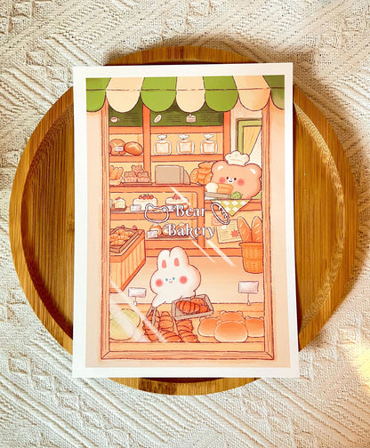 Bear Bakery Art Print • Cozy Kawaii Illustration (5x7 in)