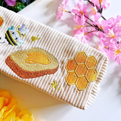Corduroy Pencil Pouch - Honeycomb (Embroidered)
