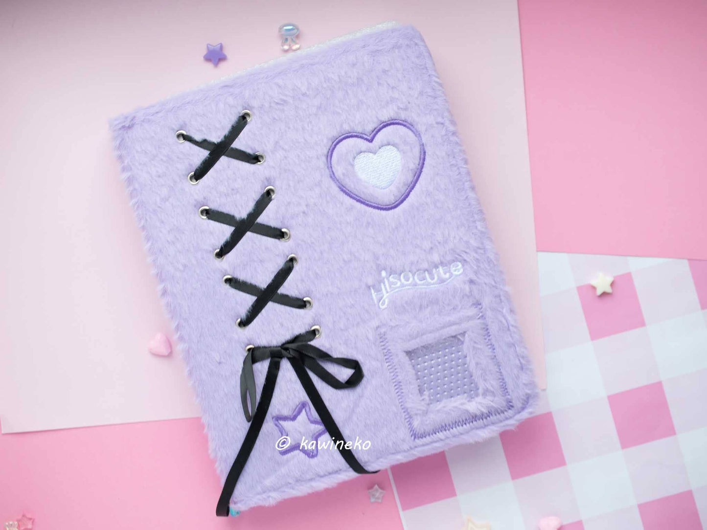 Cute plush A5 binder with inserts can fit 80 photocards: Pink
