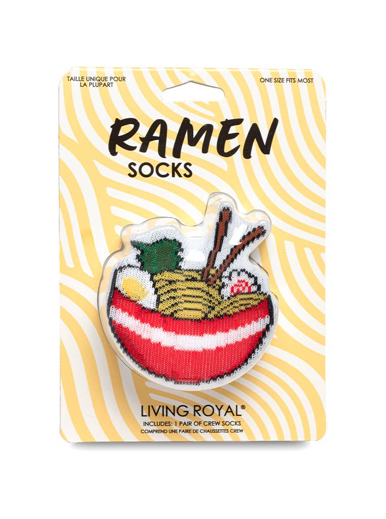 3D Packaged Crew Socks - Bowl of Ramen Noodles - White
