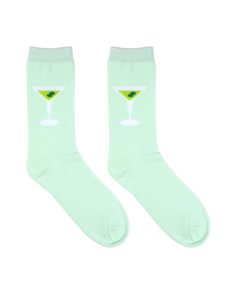 3D Packaged Crew Socks - Martini Glass - Green