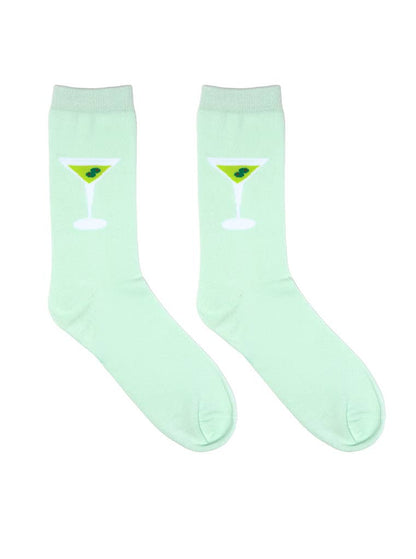3D Packaged Crew Socks - Martini Glass - Green