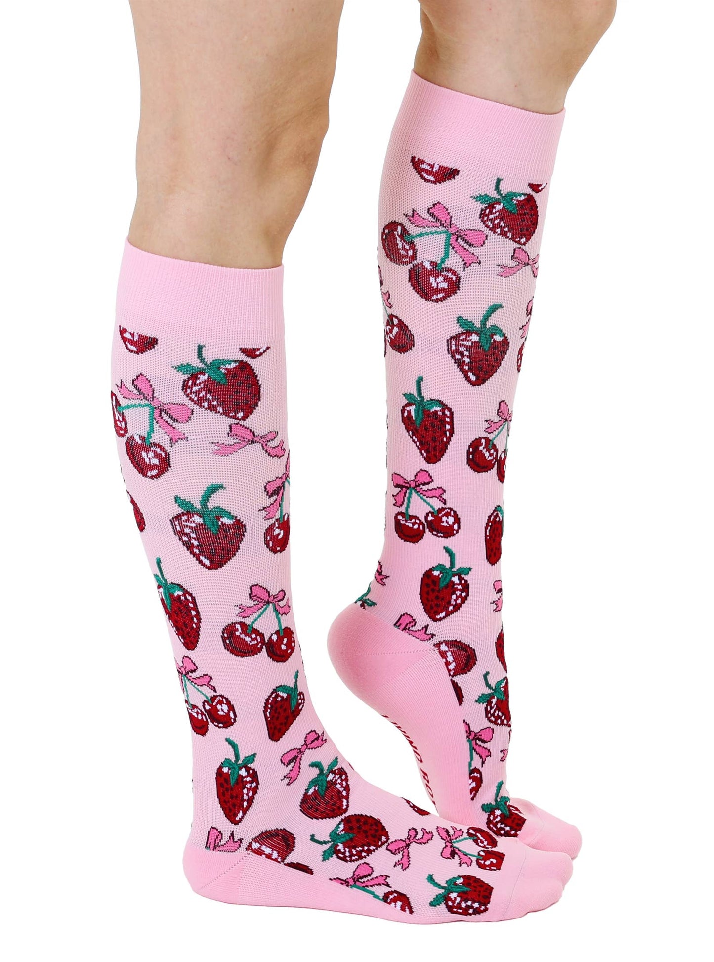 Compression Socks (15-20mmHg) - Sweet Fruits & Bows - Pink