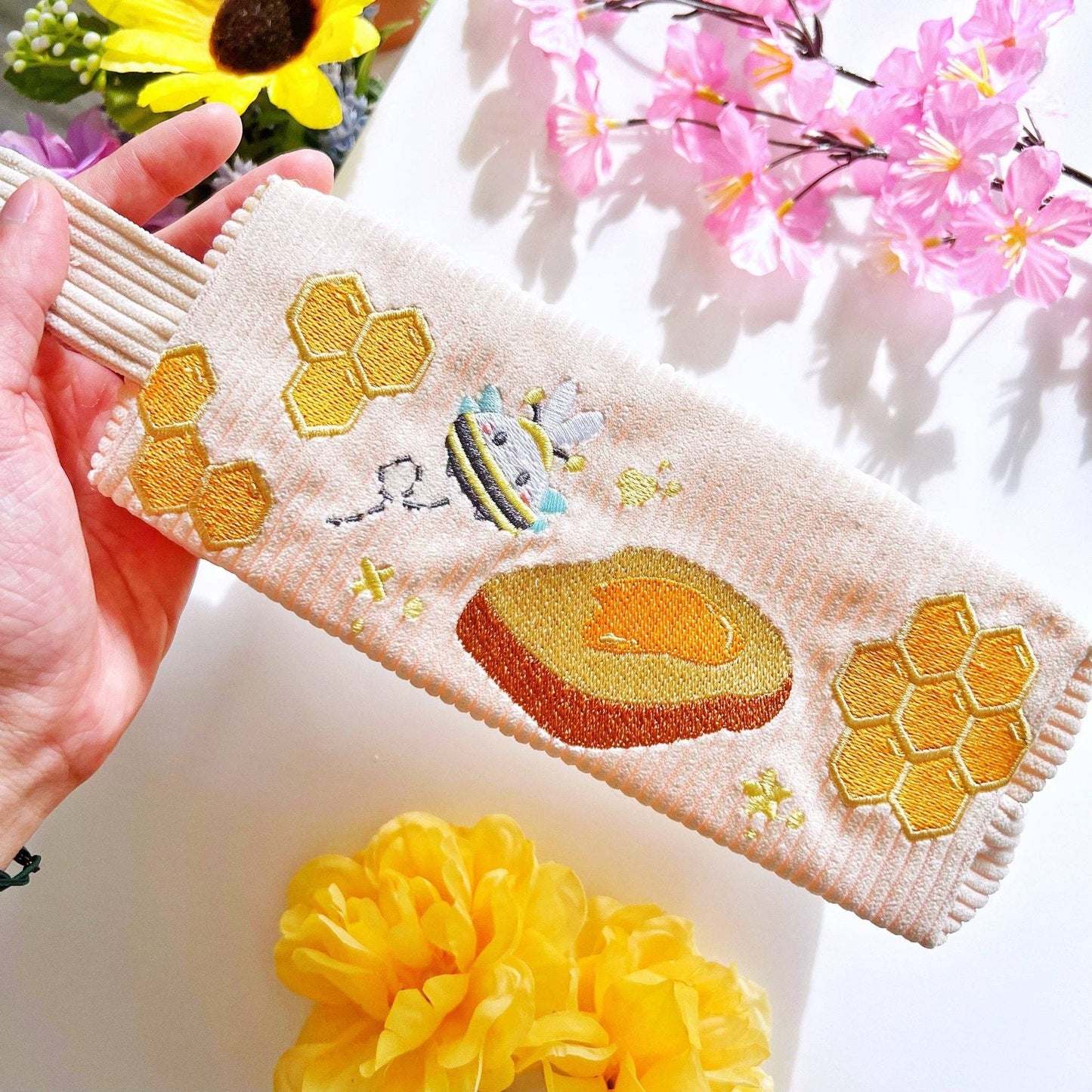 Corduroy Pencil Pouch - Honeycomb (Embroidered)