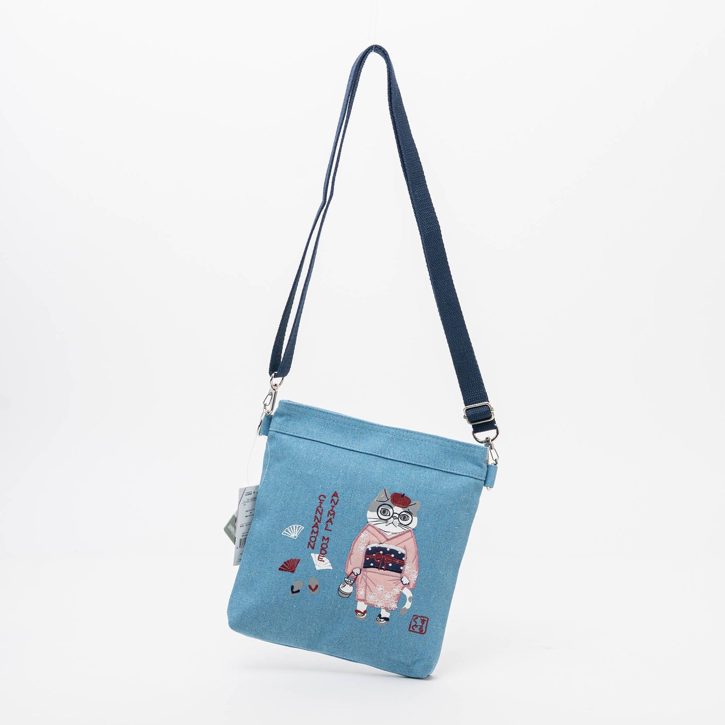 Kusuguru Japan Embroidered Kimono Cat Crossbody Bag: Pink