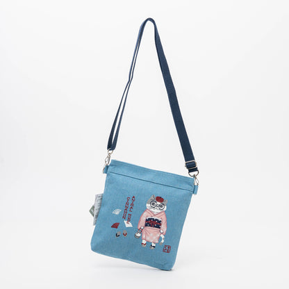 Kusuguru Japan Embroidered Kimono Cat Crossbody Bag: Pink