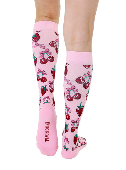 Compression Socks (15-20mmHg) - Sweet Fruits & Bows - Pink