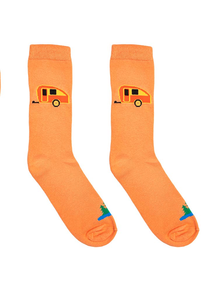 3D Packaged Crew Socks - Camper at the Lake - Orange