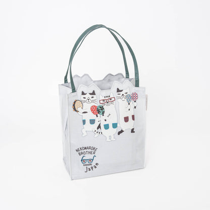 Whimsical "Nekomaruke Brother" Waterproof Mini Tote - Kusugu: White