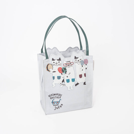 Whimsical "Nekomaruke Brother" Waterproof Mini Tote - Kusugu: White