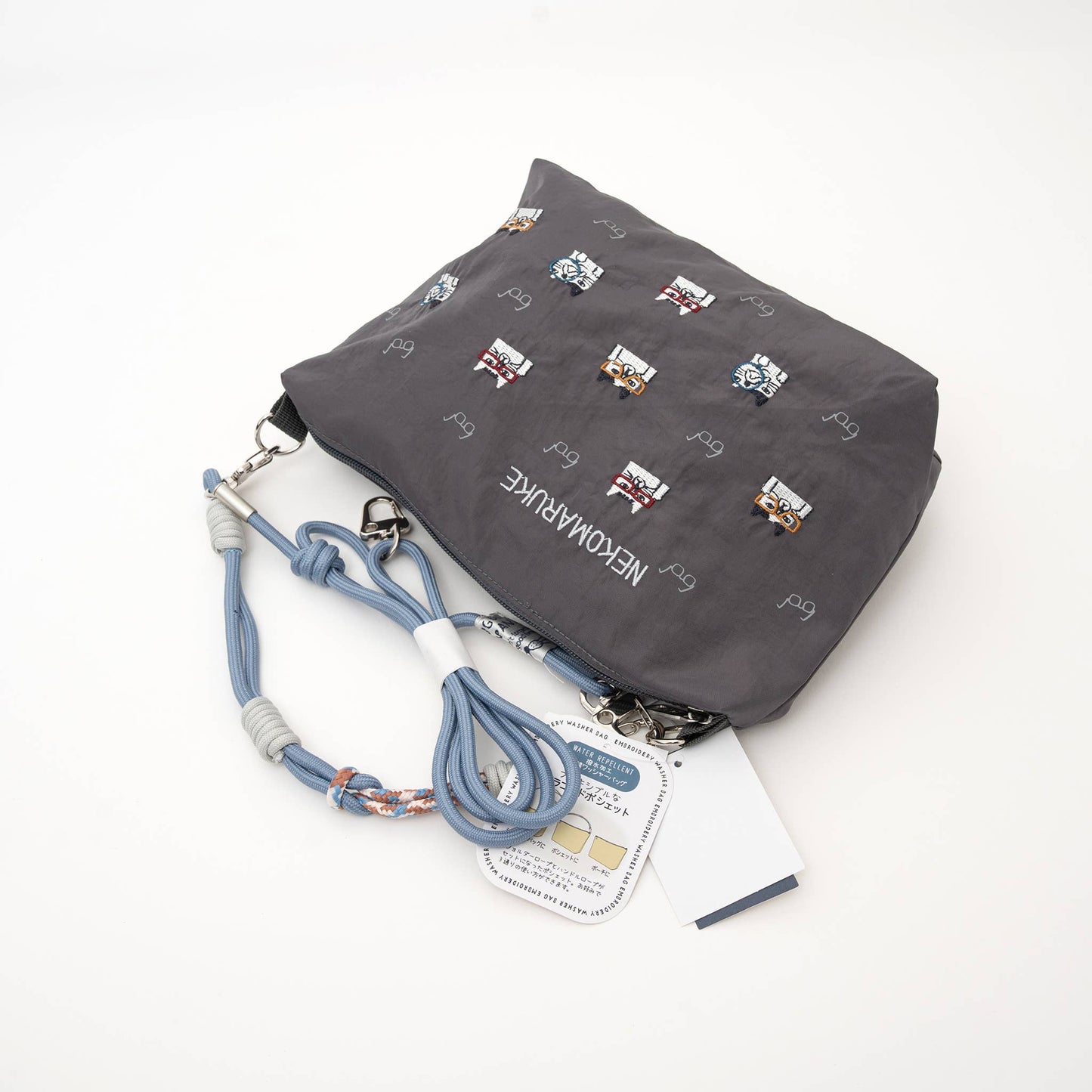 Kusuguru Japan Embroidered Cat Multi-Use Crossbody Bag: Green