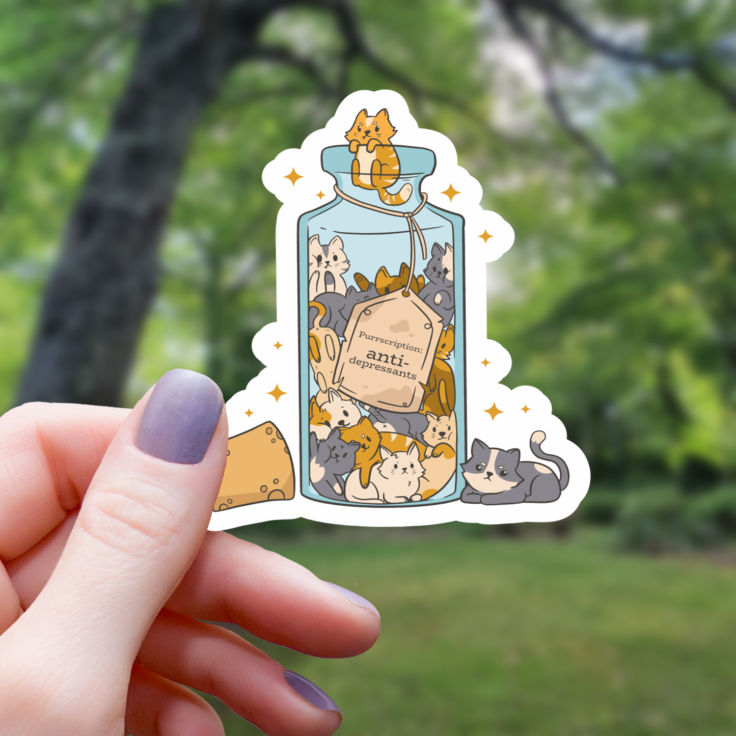 Cat Anti-Depressants Semi-Realistic Sticker - 3"