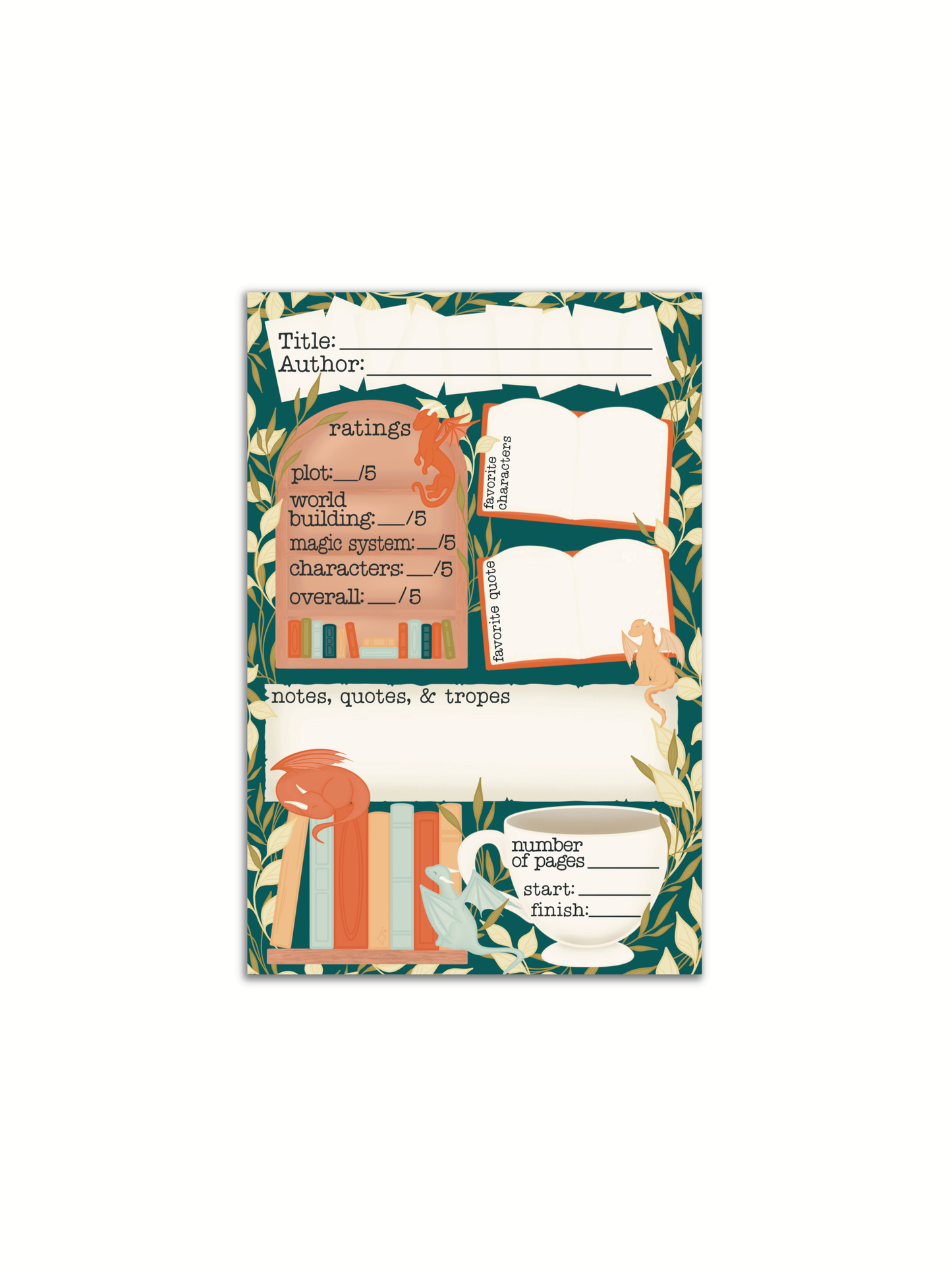 4x6 Book Review Post-it Notepad | Littlest Book Dragon