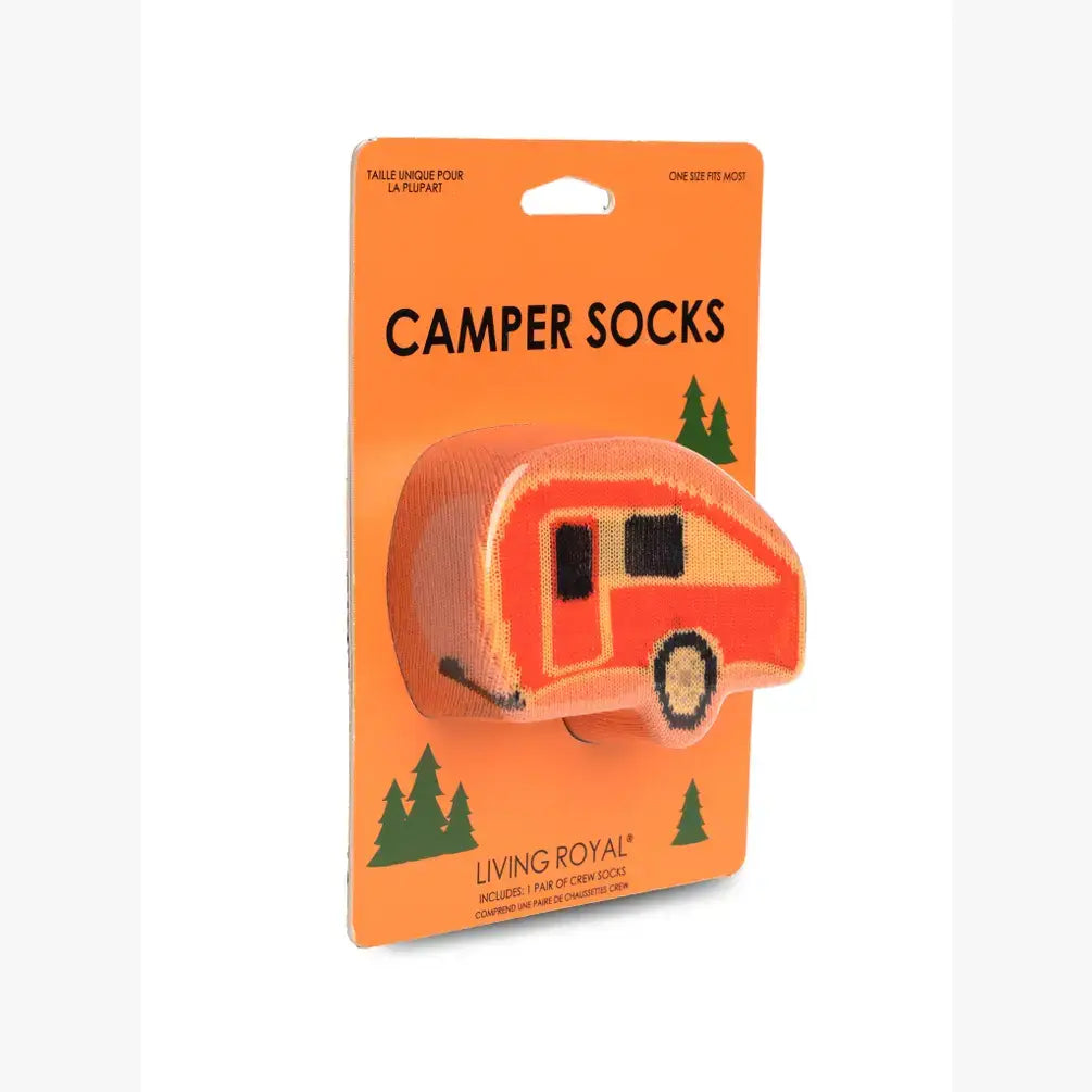 3D Packaged Crew Socks - Camper at the Lake - Orange